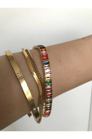 Vergoldetes, farbenfrohes Waterway-Armband mit Baguettesteinen - Neptune Design