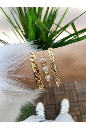 Vergoldetes massives Damenarmband, farbechtes Armband, 3-teilige Kombination - Jenny Daphne