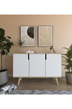 Verona Multi-Purpose Wooden Leg Console Sapphire Oak-white VM12 - VM VERTEX MOBİLYA