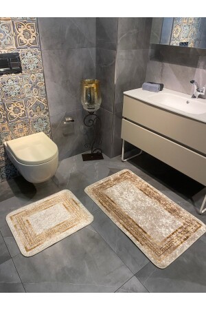 Versace Patterned 2-Piece Non-Slip Bathroom Mat Set (60x100 - 60x50) Beige-gold BYD-CLORISAMAT - Brillant