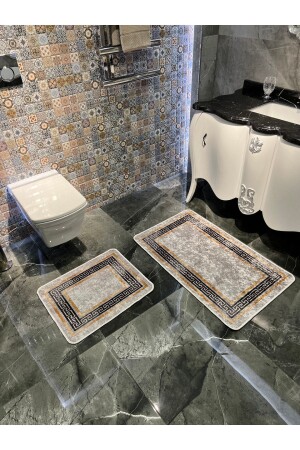 Versace Patterned 2-Piece Non-Slip Bathroom Mat Set (60x100 - 60x50) Gray BYD-CLORISAMAT - Brillant