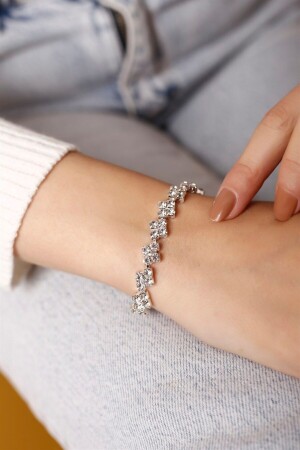 Versilbertes Diamantmuster-geometrisches Wasserstraßen-Armband, Kristall-Armband, Stein-Armband - Hubann