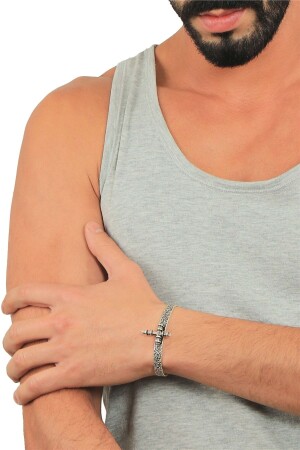 Verstellbares Herrenarmband mit offenem Band und Kreuzmuster, antik versilbert, LBERKBLKLK8682712022697 - LABALABA
