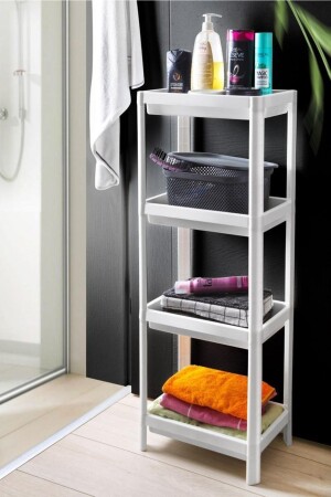 Vesken 4-Tier Bathroom Shelf Unit White Bathroom Organizer Shampoo Towel Holder Detergent Cabinet 0000021 - LIUWA