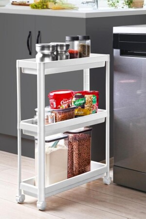 Vesken Wheeled Shelving Unit 3 Tiers White Bathroom Shelf Kitchen Shelf Serving Table Organizer 0000019 - LIUWA