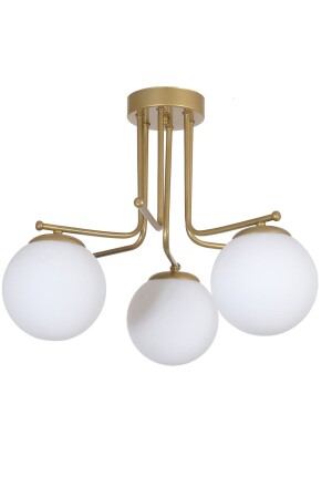 Vesuvius Special Design Plafonier Ceiling Antique Gold Color White Glass 3-Piece Chandelier VZV252 - Fer Avize