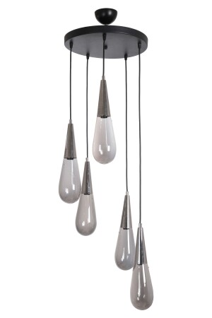 Vienna Modern Design Bedroom - Living Room - Kitchen Chrome Color Smoked Glass 5-Piece Chandelier VYN25 - Fer Avize