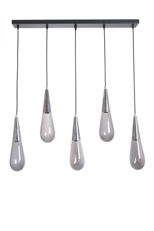 Vienna Modern Design Dining Table - Living Room - Kitchen Row Chrome Color Smoked Glass 5-Piece Chandelier VYN26 - Fer Avize