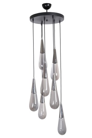 Vienna Modern Design Schlafzimmer - Wohnzimmer - Küche Chromfarbener 7-teiliger Kronleuchter aus Rauchglas VYN27 - Fer Avize