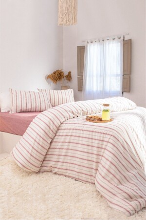 Viento Duvet Cover Set Cotton Claret Red Brown Striped Double 200x220 9522a KH-9501 - Koza Home