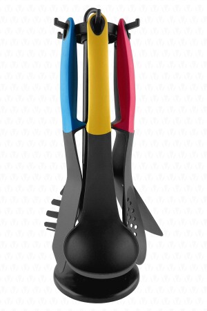Vintage 7 Piece Silicone Kitchen Serving Set with Stand Colored Ladle Set Serving Spoons - Valletta