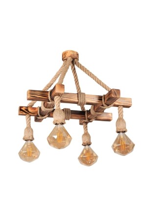 Vintage, authentic 4-Piece Wooden Rope Pendant Lamp Chandelier Özcan0001 - Özcan Life