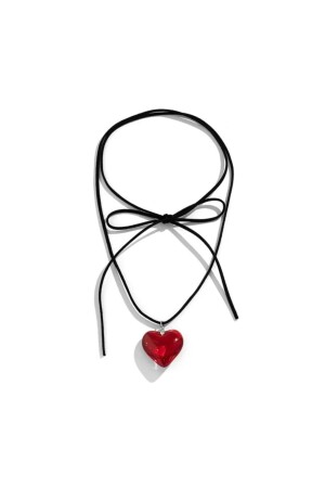 Vintage Red Heart Suede String Choker Necklace - Mutlubidünya