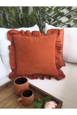 Vintage Ruffled Brick Color Cinnamon Throw Pillow Cover - Decamor Home