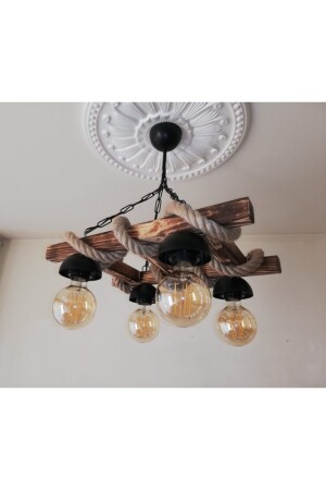 Vintage-Seil-Hängelampe mit 4 Lampen, authentische Beleuchtung ALS63 - AHŞAP ATÖLYE