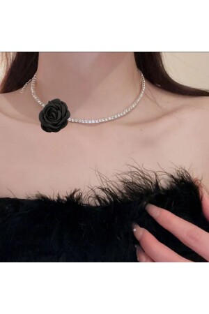 Vintage Zircon Stone Waterway Rose Choker Necklace - Mutlubidünya