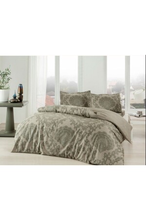 Violet Khaki Satin Double Duvet Cover Set 8682475070973 - Taç