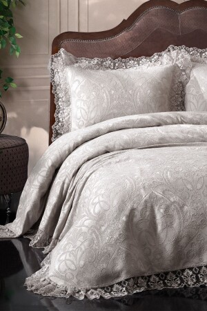 Violet Lace Bedspread (Stone) VİO1 - BİRHOME
