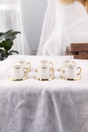 Violettes Set mit 6 goldvergoldeten Kaffeetassen aus Porzellan, weiß - Vadi