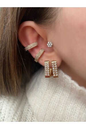 Vıp Seri - Kare Zirkon Taşlı Kıkırdak Küpe Earcuff - Pinery Jewels