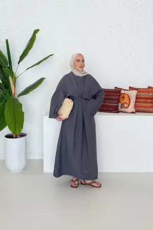 Viral Natural Keten Bağlamalı Elbise Antrasit - Nuuwears