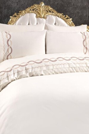 Virgo Embroidered 6 Piece Duvet Cover Set Cream CD442502 - Çeyiz Diyarı