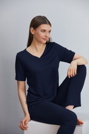Viskon Örme V Yaka Kısa Kollu Kadın Pijama Takımı - Çağ Moda