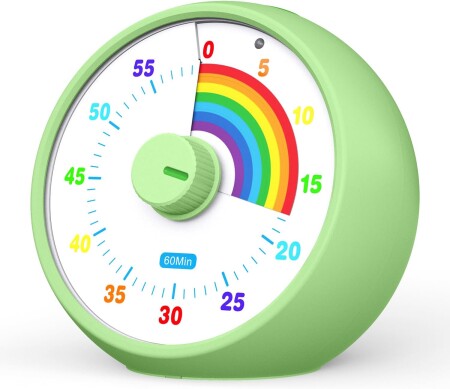 Visual Timer for Kids, 60-Minute Countdown Timer for Classroom, Office & Kitchen, Desk Timer with Silence Function, Pomodoro-Time with Rainbow Pattern (Green) - Halal