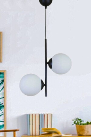 Vitaly Modern Sports White Glop Glass Black Living Room - Kitchen - Bedroom 2-Piece Chandelier bvitaly2 - Fer Avize