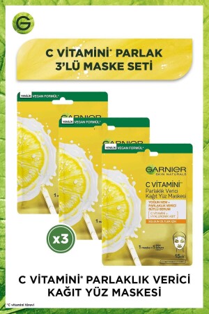 Vitamin C Brightening Paper Face Mask Set of 3 PKTCVITPRLKGYMST - Garnier