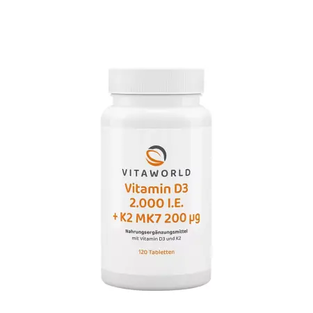 Vitaworld Vitamin D3 2000 IU + K2 MK7 200 mcg (120 Tablets) - Vitaworld