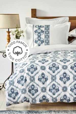 Vivane Blue 100% Cotton Double Duvet Cover Set - Karaca Home