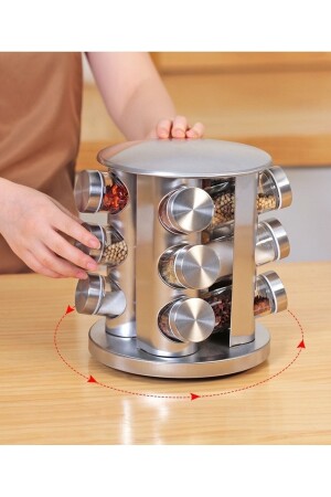 VİVİEN HOME 12'li Dönerli Metal Baharatlik Baharat Seti vivien 12li paslanmaz - Vivien Home