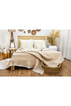 Vizon 6 Kat Müslin Çift Kişilik 220x240 Yorgan-2 Adet 50x70cm Yastık Kılıfı 6 Katlı Multi Muslin - Destinyhometex