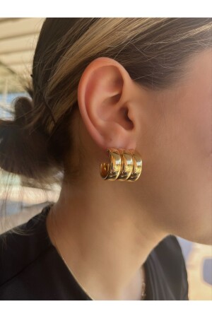 Vizyonova Steel Three-Domed Gold Women's Earrings - Yıldız Accessory