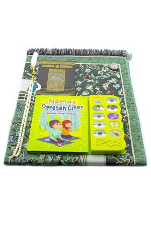 Voice Prayer Rug that Teaches Voice Prayer, Illustrated Device that Teaches Voice Prayer, Green and Yasin Juzu Tasbih Compass - Baysem