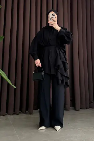 Volanlı Premium Tensel Takım Siyah - Nuuwears
