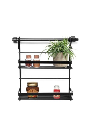 Vomex Two Tier Hanging Spice Rack Set with Pipe for Kitchen Black LOFTUS-1002 - Akın Lux