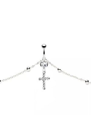 Vücut Zincirli Haç Sallantılı Çelik Göbek Piercing - Takıconcept