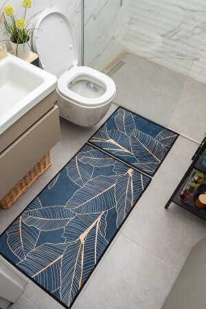 Wabenmuster, marineblau, lachsfarben, rutschfeste Unterseite, waschbar, 2-teilig, Badematte 8701 - Oriente Home