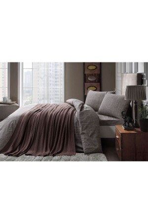 Waffle Brown Knitwear Double Duvet Cover Set with Blanket 740-1000043006 - Taç