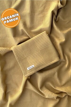 Waffle Pattern Baby Pique Organic Cotton Baby Blanket Mustard 100x120 Cm CAİS142027109 - Baby Cais Collection