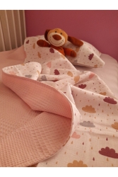 Waffle Pike ve Bulut Desenli Müslin Bebek Battaniyesi Yastık Kılıfı HYB-12345 - Heybe