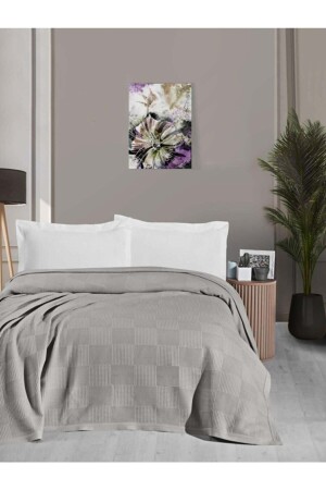 Waflle Patterned Pique, Waflle Blanket, 100% Cotton, Thick Thread, Soft, Double 220*240-grey PK010 - Mulberry