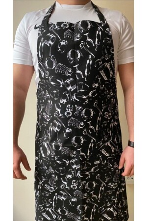 Waiter Cook Chef Work Service Kitchen Apron Halter Neck Fork Spoon Patterned Unisex UT214 - Umut Tekstil
