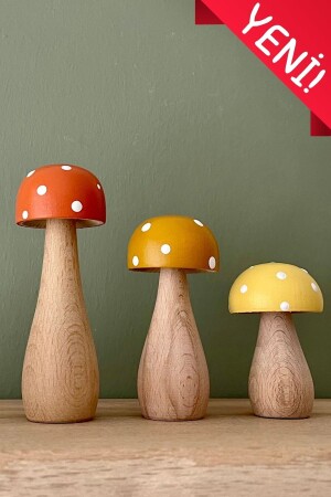 Waldorf Set of 3 Tiny Natural Organic Wooden Handmade Mushroom Toys Decoration Photo Shoot - Doru