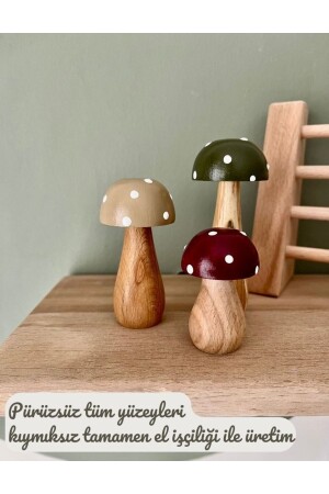 Waldorf Set of 3 Tiny Natural Organic Wooden Mushroom Toys Decoration Photo Shoot Baby Room - Doru