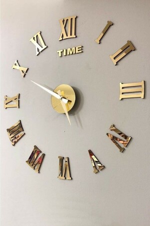 Wall Clock Large Size 3D Roman Numeral Wall Clock Group Gold OP 3D WALL CLOCK - Odun Marketi
