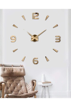 Wall Clock Large Size 3D Wall Clock with Turkish Numbers Most Popular Gold OP 3D WALL CLOCK - Odun Marketi