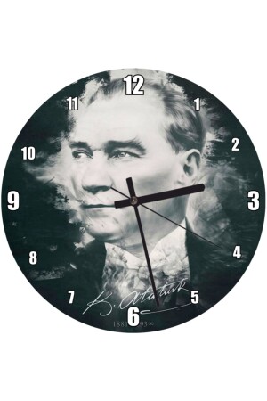 Wall Clock with Mustafa Kemal Atatürk Portrait and Signature Image (diameter 30x30 Cm) - Cakatablo